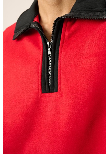 R-5844 Yarım Fermuar Garni Detaylı Kaşe Sweat fırsatları