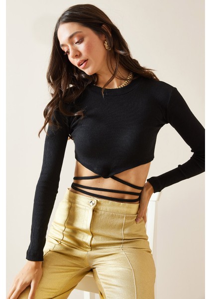 Siyah Biye Detaylı Crop Kaşkorse Bluz 5KXK2-49012-02