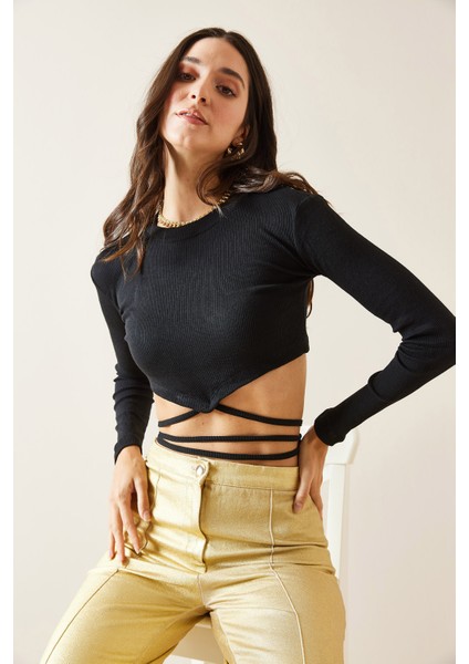 Siyah Biye Detaylı Crop Kaşkorse Bluz 5KXK2-49012-02 modelleri