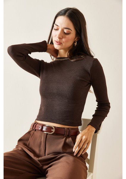 Kahverengi Zincir Detaylı Kaşkorse Crop Bluz 5KXK2-49010-18 indirimleri