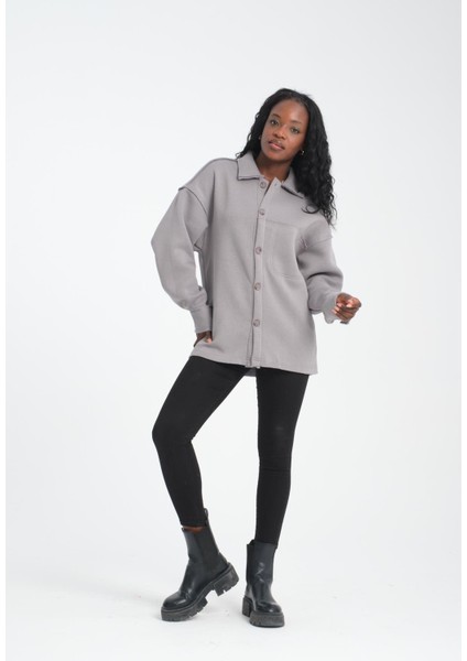 R-5750 Ceket Yaka Pis Dikişli Üç Iplik Şardonlu Sweatshirt