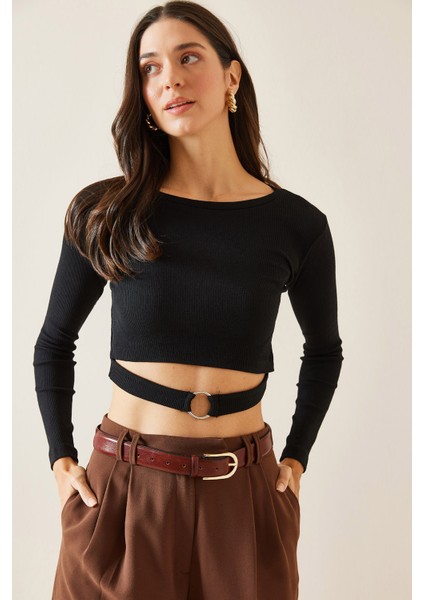 Siyah Halka Detaylı Kaşkorse Crop Bluz 5KXK2-49014-02