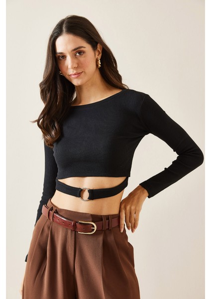 Siyah Halka Detaylı Kaşkorse Crop Bluz 5KXK2-49014-02 indirimleri
