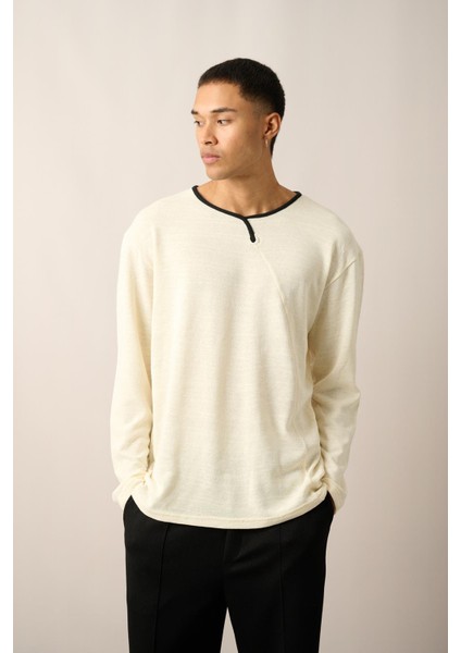 R-5798 Yaka Biye Detaylı Jakarlı Süprem Sweatshırt modelleri