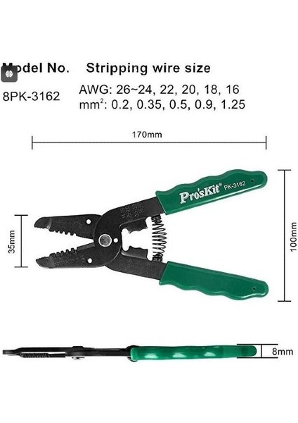 8PK-3162 Hassas Kablo Soyucu 7in1 Tool For Awg 26/24/22/20/18/16;proskit