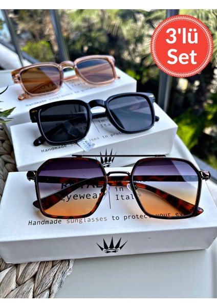 Üçlü Set Degrade&rose&siyah Güneş Gözlüğü Kadın & Erkek UV400 Cam Orjinal Ce Belgeli