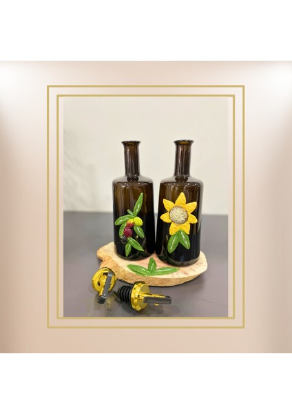 Pitrakstore Zeytinyağı-Ayçiçek Yağı 500ML 2'li Yağdanlık Set Ağaç Stand (Hediye)