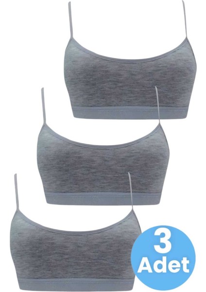 Kız Çocuk 3'lü Pedli Pamuklu Ince Askılı Büstiyer Günlük Alıştırma Sütyeni