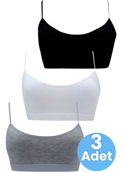 Kız Çocuk 3'lü Pedli Pamuklu Ince Askılı Büstiyer Günlük Alıştırma Sütyeni