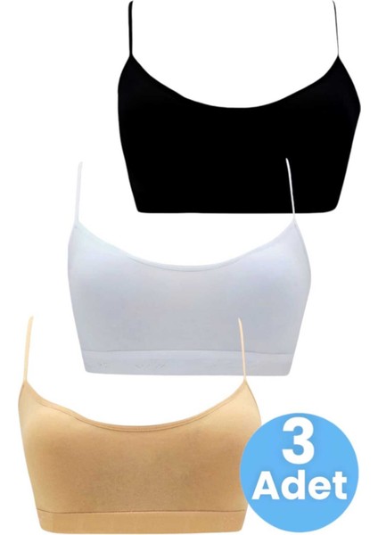 Kız Çocuk 3'lü Pedli Pamuklu Ince Askılı Büstiyer Günlük Alıştırma Sütyeni