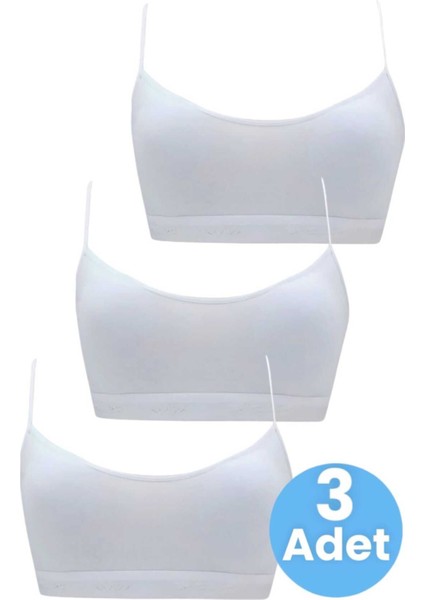 Kız Çocuk 3'lü Pedli Pamuklu Ince Askılı Büstiyer Günlük Alıştırma Sütyeni