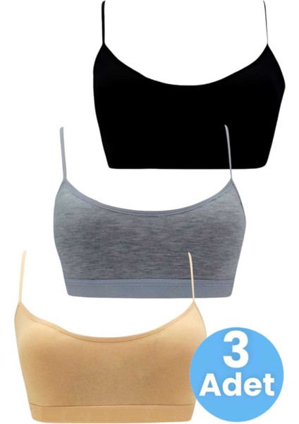 Kız Çocuk 3'lü Pedli Pamuklu Ince Askılı Büstiyer Günlük Alıştırma Sütyeni