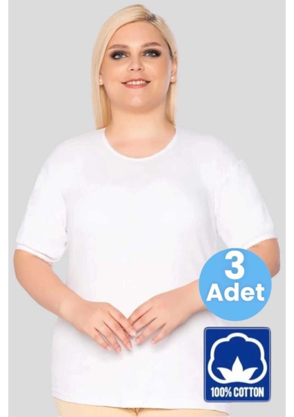 Kadın % 100 Pamuklu Büyük Beden Dantelli Kısa Kollu Atlet Fanila 3 Adet fırsatları