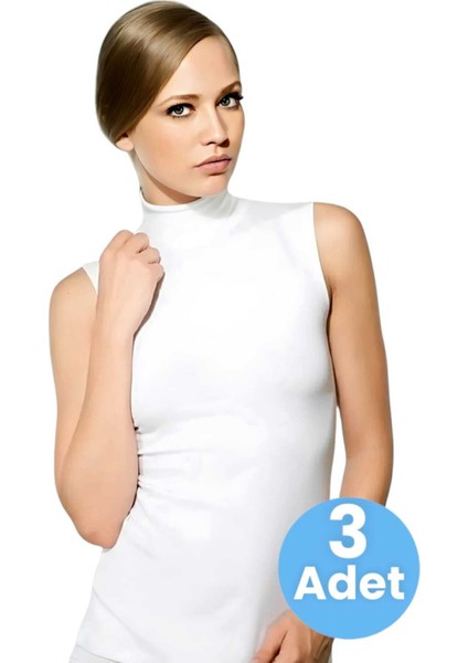 Kadın Sıfır Kollu Boğazlı Pamuklu Atlet 3'lü Set