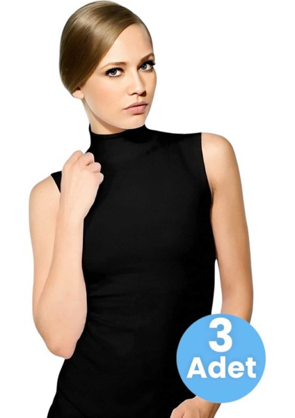 Kadın Sıfır Kollu Boğazlı Pamuklu Atlet 3'lü Set