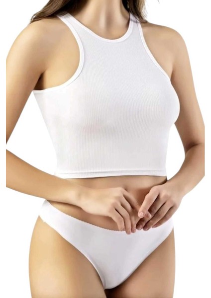 Kadın Geniş Askılı Kaşkorse Crop 3'lü Set indirimleri