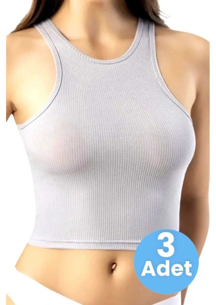 Kadın Geniş Askılı Kaşkorse Crop 3'lü Set