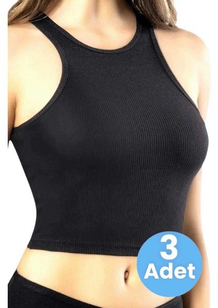 Kadın Geniş Askılı Kaşkorse Crop 3'lü Set