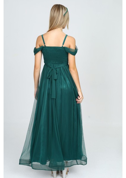 Kız Çocuk Sim ve Payet Detaylı Uzun Zümrüt Yeşil Abiye ELBISE-ABY-2013 indirimleri