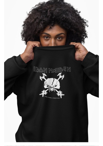Unisex Iron Maiden Sırt Baskılı Kapüşonsuz Sweatshirt, Oversize Rock Metal Baskılı Sweat