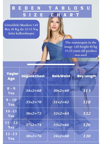 Kız Çocuk Sim ve Payet Detaylı Uzun Indigo Mavi Abiye ELBISE-ABY-2013 modelleri