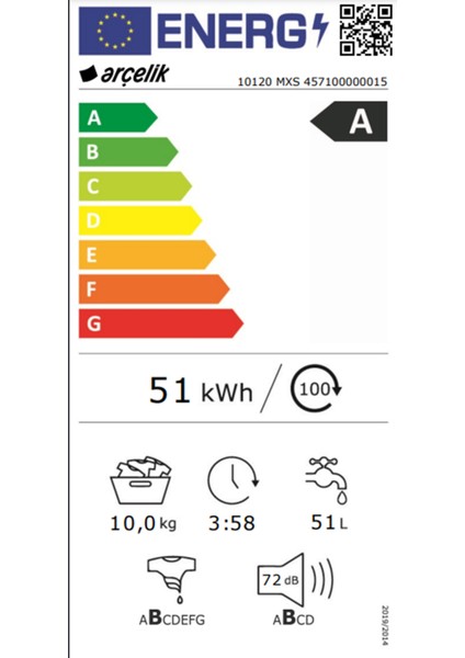 10120 Mxs A Enerji Sınıfı 1200 Devir 10 kg Çamaşır Makinesi