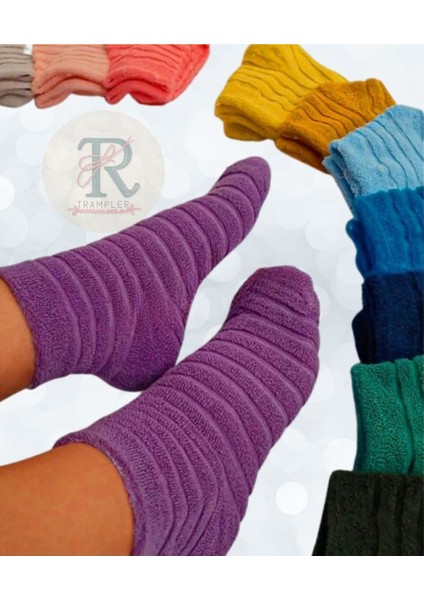 Kadın Kışlık Ters Havlu Renkli Çorap 8 Çift Nefes Alabilir Pamuk Elastan Düz Desen
