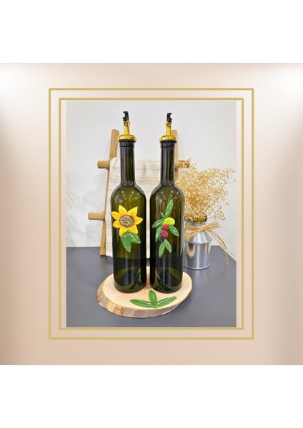 Pitrakstore Zeytinyağı-Ayçiçek Yağı Şişesi 750ML Stand Hediyeli 3'lü Set