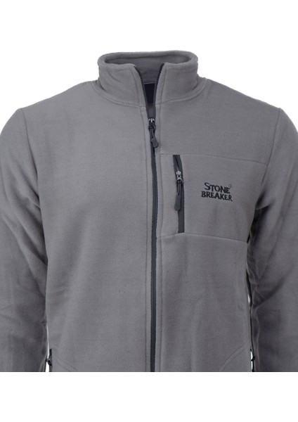 Erkek Kışlık Polar Sweatshirt Hırka Önü ve Cepleri Fermuarlı Hakim Yaka Tamkalıp Antipilling