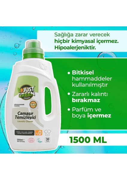 Bitkisel Çamaşır Deterjanı, %100 Bitkisel, Doğal Ve Güçlü Deterjan, 30 Yıkama, 1500 Ml. Yerli Üretim