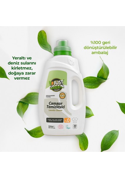 Bitkisel Çamaşır Deterjanı, %100 Bitkisel, Doğal Ve Güçlü Deterjan, 30 Yıkama, 1500 Ml. Yerli Üretim