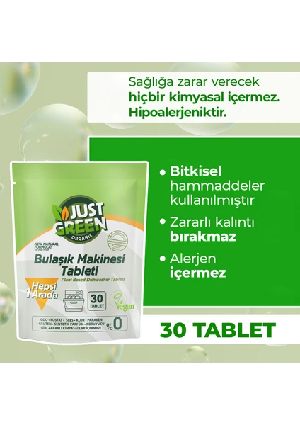 Just Green Organic Bulaşık Makinesi Tableti 30 Tablet 480gr