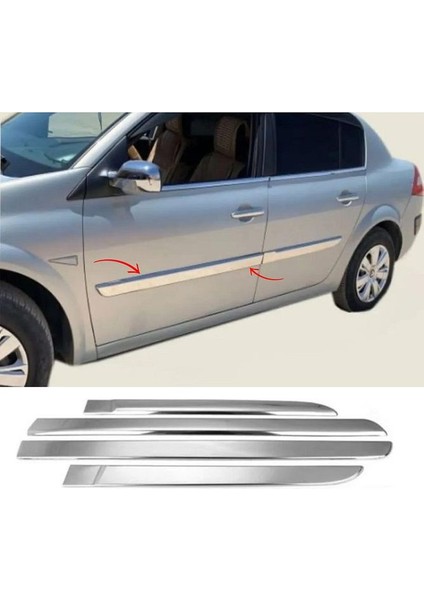 Renault Megane 2 Krom Yan Kapı Çıtası 4 Parça 2002-2009 Arası Paslanmaz Çelik (Geniş-Uzun)