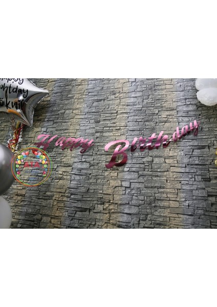 ^^ Doğum Günü Süsü Happy Birthday * Pembe * Metalik Yazı Parti Süsü