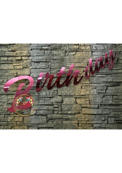 ^^ Doğum Günü Süsü Happy Birthday * Pembe * Metalik Yazı Parti Süsü