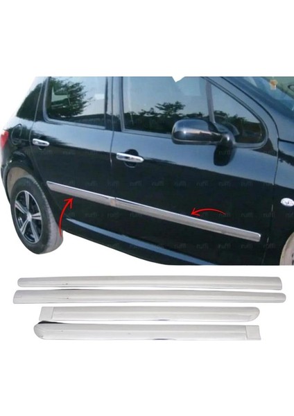 Peugeot 307 Krom Yan Kapı Çıtası 4 Parça 2000 Üzeri Paslanmaz Çelik