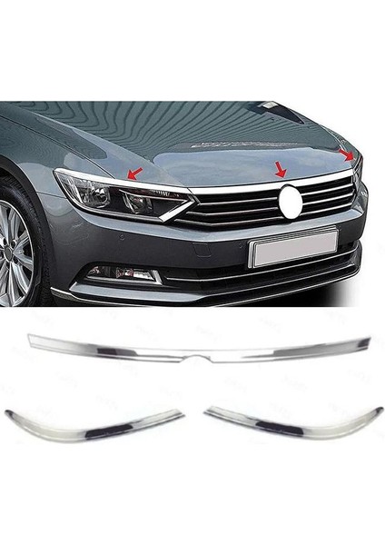 Vw Passat B8 Krom Kaput Çıtası Far Üzeri Çıta 3 Prç. 2014-2019 Arası P.çelik