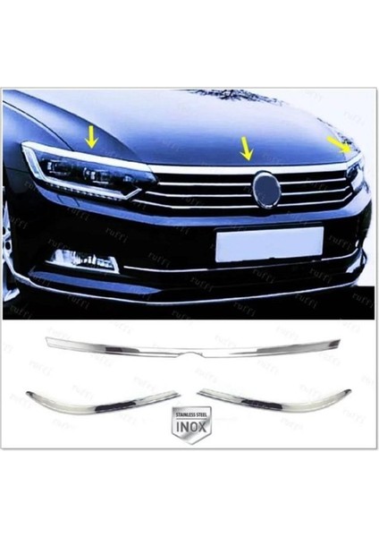 Vw Passat B8 Krom Kaput Çıtası Far Üzeri Çıta 3 Prç. 2014-2019 Arası P.çelik