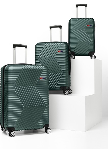 Suitcase Abs 3'lü Haki Yeşil Lüx Valiz Seyahat Seti 600.07-SET