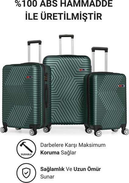 Suitcase Abs 3'lü Haki Yeşil Lüx Valiz Seyahat Seti 600.07-SET