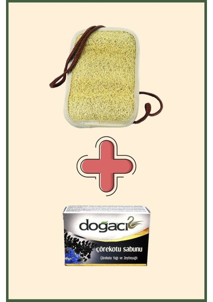 Kabak Lifi Kese El Geçmeli İpli Kare + Doğacı Çörekotu Zeytinyağlı Doğal Sabun 150gr Banyo Hamam Kesesi Spa Seti