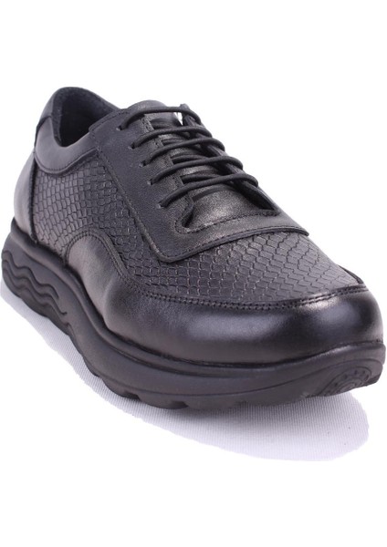 DZA32-203 Siyah Ortopedik Günlük Deri Kadın Ayakkabı