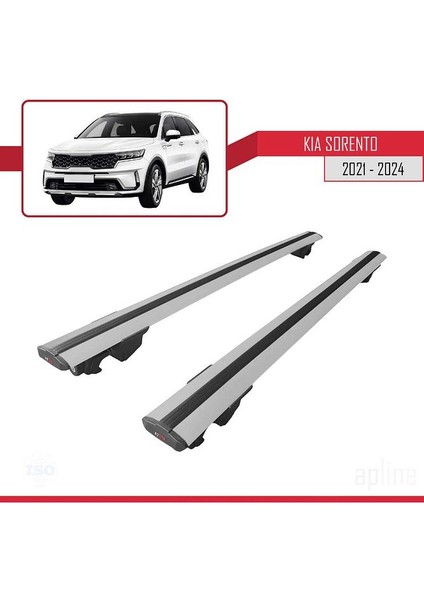 Kia Sorento (Mq4) 2021 Ve Sonrası İle Uyumlu Hook Model Anahtar Kilitli Ara Atkı Tavan Barı Gri