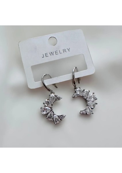 Zirkon Taşlı Hilal Küpe 3 Cm.