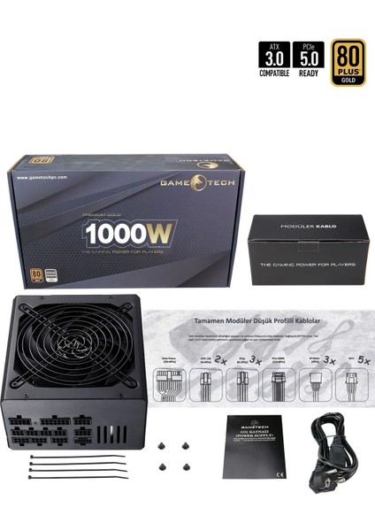 GTP-1000 1000W 80+ Gold Full Moduler Pcı-E 5.0 Profesyonel Power Supply Pc Güç Kaynağı