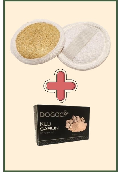 Kabak Lifi Yüz Kesesi Mini + Doğacı Kil ve Zeytinyağlı Killi Sabun 150gr Banyo Hamam Kesesi Spa Seti