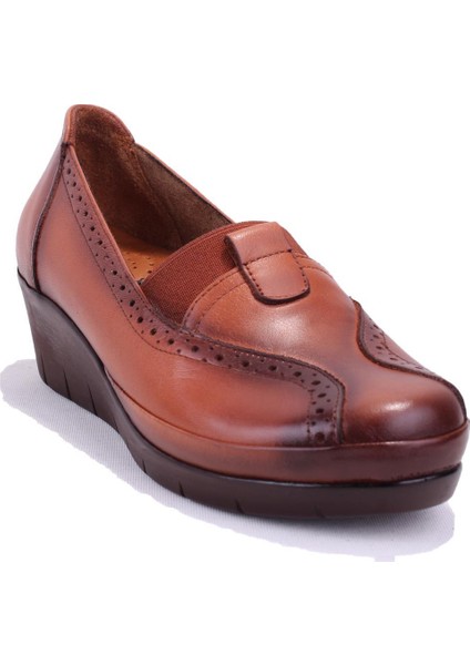 DZA32-888 Taba Ortopedik Günlük Deri Kadın Ayakkabı