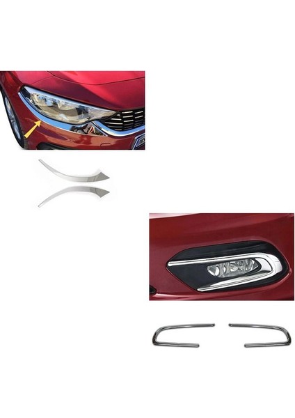 Fiat Egea Sedan Krom Far Kaşı + Sis Farı Çerçevesi 2015-2019 Paslanmaz Çelik