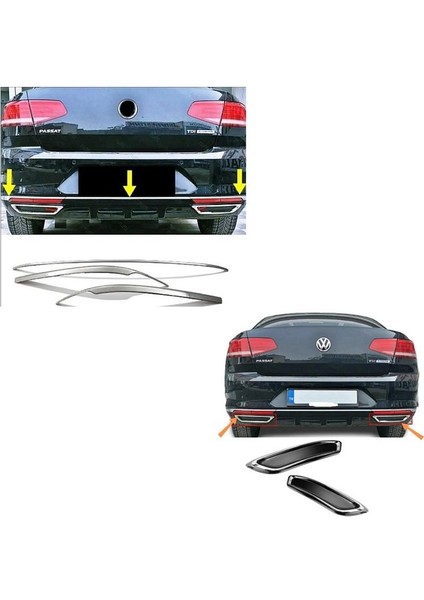 Vw Passat B8 Krom Arka Tampon Alt Çıta + Egzoz Görünümlü Difüzör 2015-2019 P.çelik