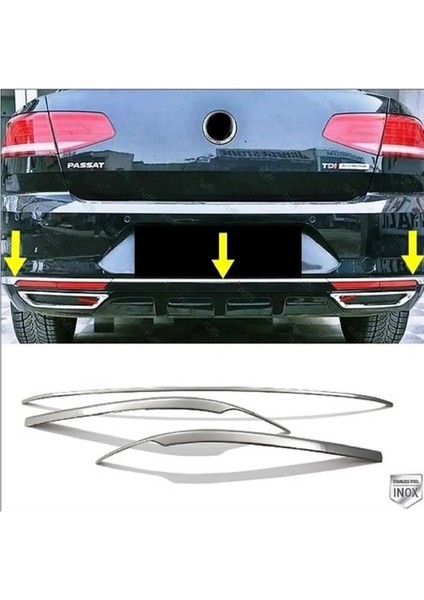 Vw Passat B8 Krom Arka Tampon Alt Çıta + Egzoz Görünümlü Difüzör 2015-2019 P.çelik